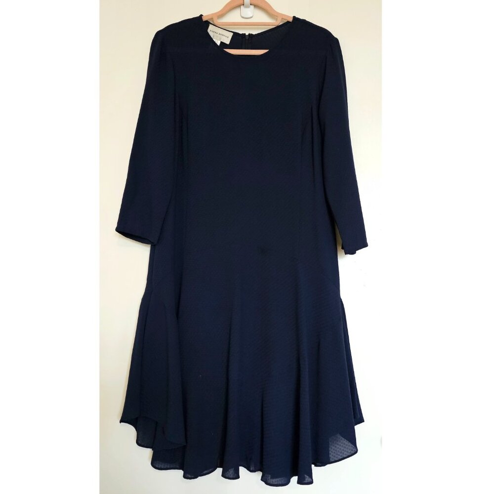 Donna Morgan 3/4 Sleeve A-Line Midi Dress US 10 Dark Navy